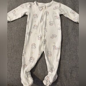 Petit Lem White Unicorn Print Baby Footie Size 6 month 100% cotton GUC